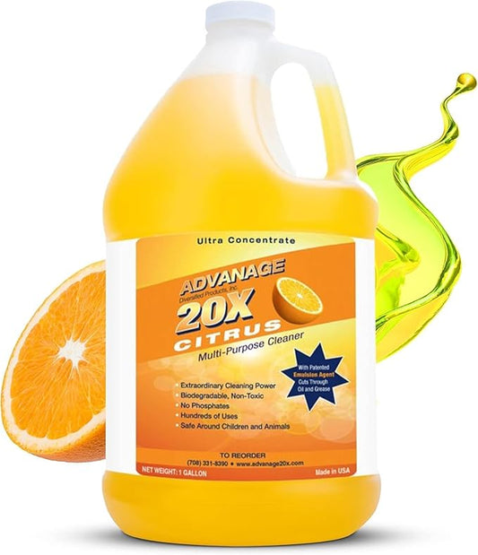 Advanage 20X Cleaner Concentrate Refill 128 oz | All Purpose Multi-Surface Cleaning Concentrate | Replace Every Household Cleaner | Natural and Citrus Scent, Human-Safe Cleaner USA Made