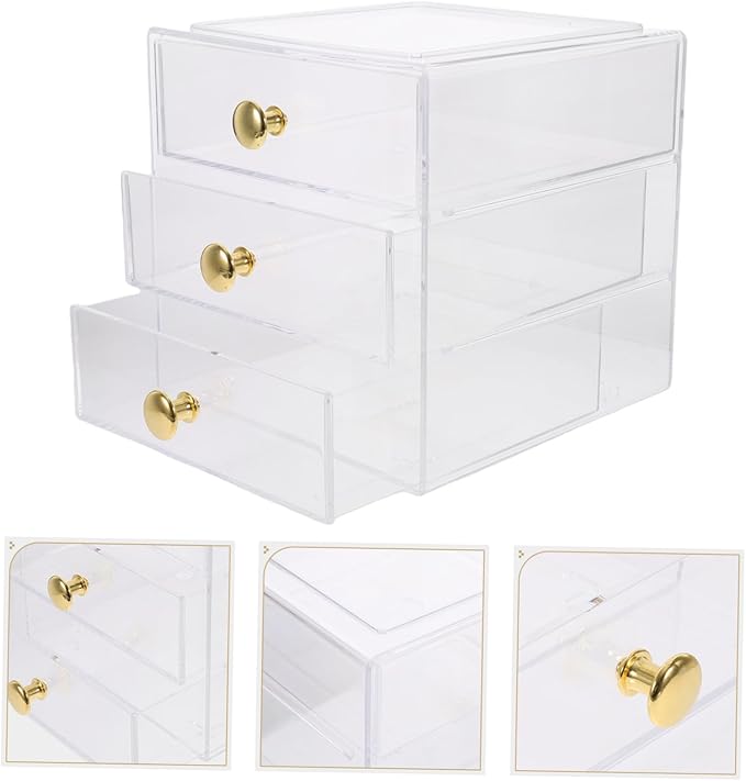 Clear 3-Tier Drawer Storage Box Makeup Organizer Desktop Storage Acrylic Cosmetic Display Case Handles