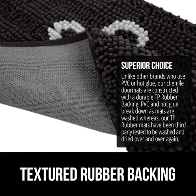 GORILLA GRIP SoakSTOPPER Dog Door Mat, 36x24 Machine Washable Rug Absorbent Doormat Captures Moisture Mud Dirt, Quick Dry Soft Chenille Entryway Rugs Indoor Entrance Mats for Dog Paws, Black White