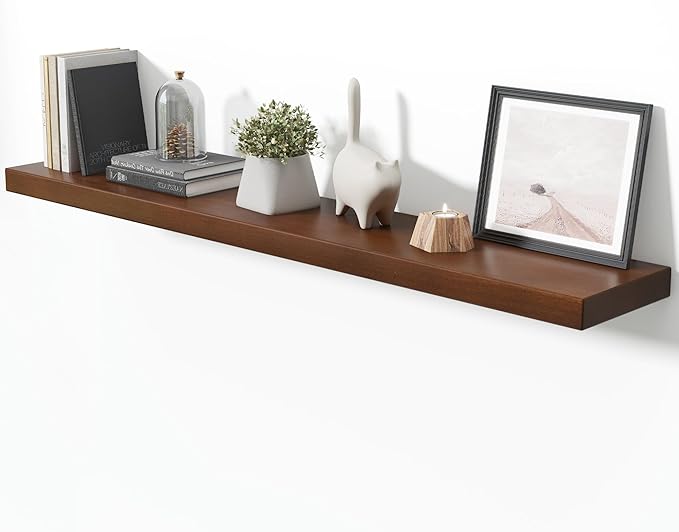 Floating Shelves for Wall, 55"Wx9.3"D USA-Sourced Douglas-Fir Solid Wood Rustic Wall Shelves with Heavy Duty Invisible Bracket, Nursery Book Storage Display Shelf for Bathroom, Set of 1, Walunt Finish