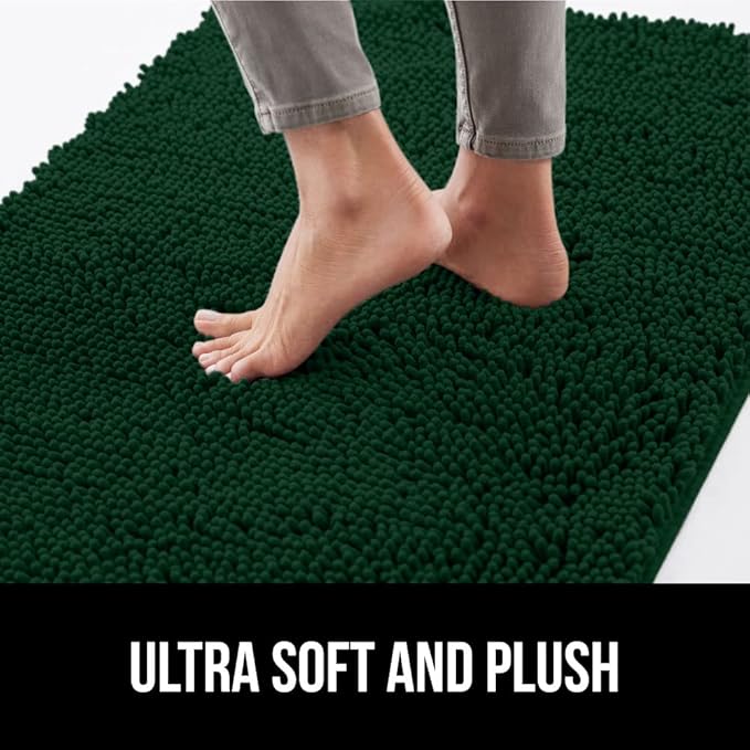 GORILLA GRIP SoakSTOPPER Dog Door Mat, 36x24 Machine Washable Rug Absorbent Doormat Captures Moisture Mud Dirt, Quick Dry Soft Chenille Entryway Rugs Indoor Entrance Mats for Dog Paws, Deep Green