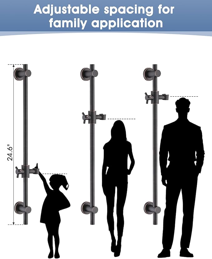 Shower Slide Bar with Adjustable Handheld Shower Head Holder, 25 Inch SUS304 Stainless Steel Shower Rail, Replacement for RV, Camper, Hotel & Bathroom, Polished Oil Rubbed Bronze
