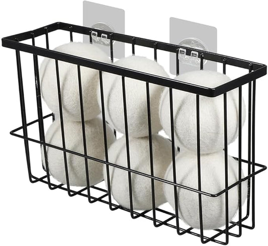 Picowe Large Dryer Ball Organizer Laundry Lint Bin, Dryer Ball Holder with 2 Adhesive Hooks for Laundry Room Organization and Storage to Hold 6 Dryer Balls, Without Balls (Black, L)