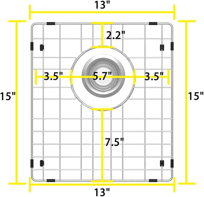 SANNO Sink Protector for Kitchen Sink, Grid Sink Protector Kitchen Sink Rack for Bottom of Sink,Rear Drain for Single Bowl13 L X 15" W, Stainless Steel,2pcs