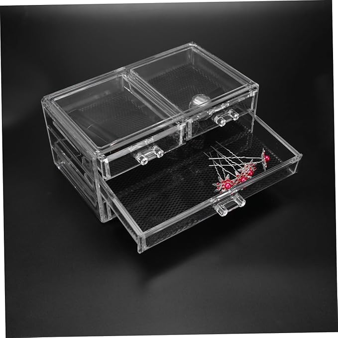 PRETYZOOM Large 3-Layer 4-Drawer Acrylic Makeup Organizer for Desktop Dustproof Cosmetic Storage Box Non-Slip Base for Vanity and Dresser