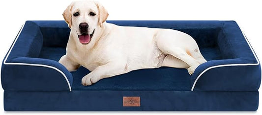 Comfort Expression Orthopedic Dog Bed for Extra Large Dogs 45x35 Inch, Waterproof Egg Crate Foam XL Pet Bed with Removable Bolsters, Dog Couch with Washable Cover & Non-Slip Bottom, Navy Blue