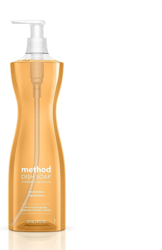 Method Gel Dish Soap, Clementine Scent, Tough on Grease & Stuck-on Food, Cruelty Free Formula, Made with Recycled Plastic, 18 Fl Oz