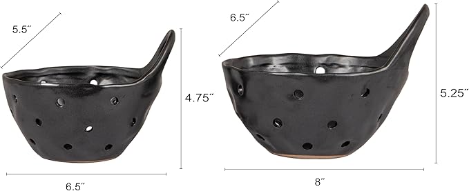 Creative Co-Op Set of 2 Black Reactive Glaze Stoneware Colanders