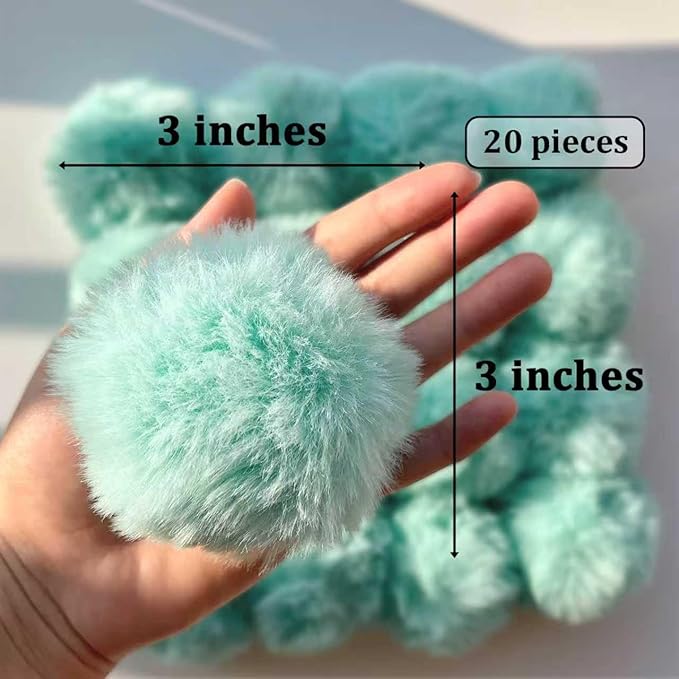 MIUPOO Craft Pom Pom Balls,Large Poms Costume Accessory, Pom pom Balls for Arts and DIY Creative Crafts Decorations,3 Inches,20 Pieces,Lake Blue.