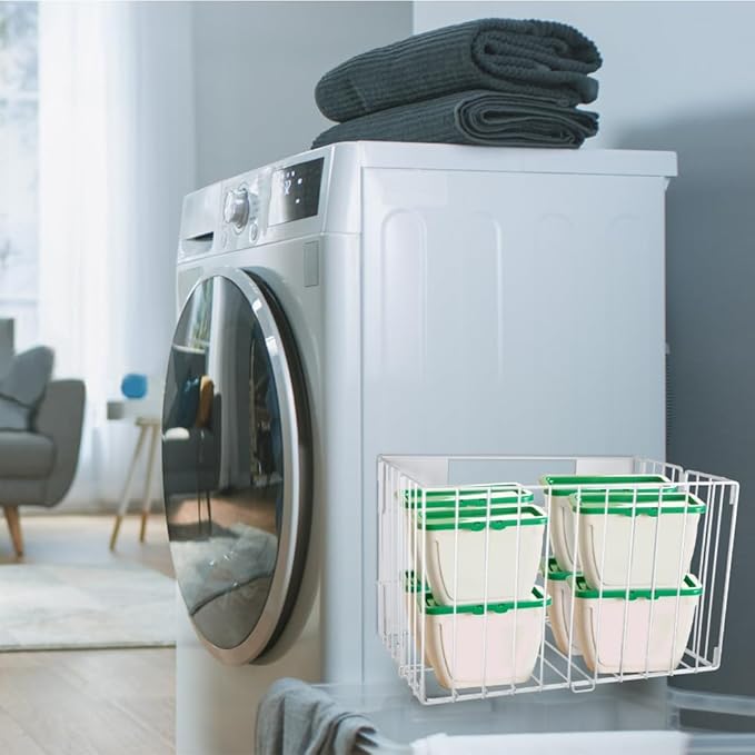 Picowe Extra Large Dryer Ball Organizer Magnetic Storage Bin, Foldable Magnetic Dryer Ball Holder for Laundry Room Organization and Storage to Hold 4-6 Dryer Balls, Without Ball（White,L）