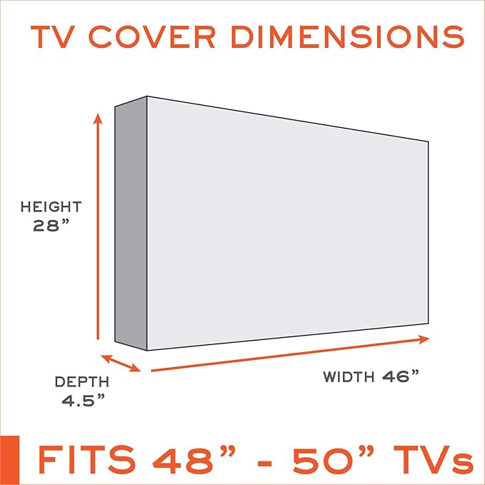 Outdoor TV Cover 48, 49, 50 inch - WITH FRONT FLAP - Weatherproof, Waterproof protection, Soft Interior, With Bottom cover - Black