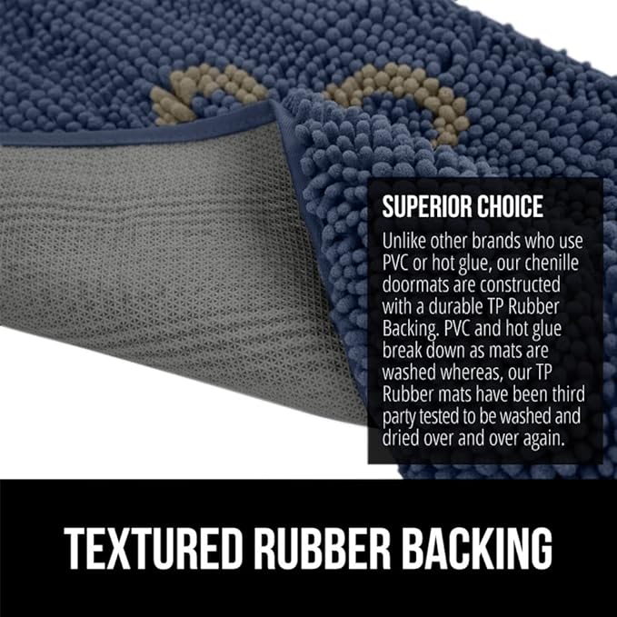GORILLA GRIP SoakSTOPPER Dog Door Mat, 48x30 Machine Washable Rug Absorbent Doormat Captures Moisture Mud Dirt, Quick Dry Soft Chenille Entryway Rugs Indoor Entrance Mats for Dog Paws, Navy