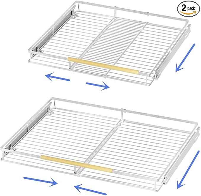 Pull Out Cabinet Organizer 2Pack, Heavy Duty Slide Out Pantry Shelves, Sliding Drawer Pantry Shelf for Kitchen, Living Room, Home, 14.16''-24.16''W x 17.3''D