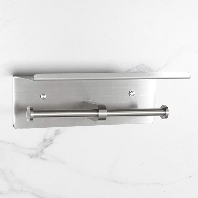 Double Paper Holder, Paper Roll Holder with Shelf, Stainless Steel Roll Holder for or Bathroom Wall Mount Brushed Finish