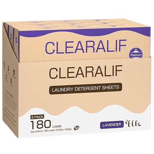 CLEARALIF Laundry Detergent Sheets, Up to 180 Loads, Fresh Lavender, liquidless, Eco-Friendly, Zero Waste, Save Space, Travel Laundry Strips for HE Machine