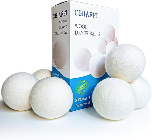 6 Pack XL Wool Dryer Balls - 100% New Zealand Premium Wool, Reusable Natural Fabric Softener for Large Loads, Anti-Static, Lint-Free, Essential Oil Compatible, Laundry Room Essentials