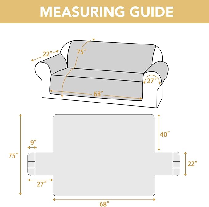 H.VERSAILTEX 100% Waterproof Sofa Covers for Dogs Pets with Non Slip Backing Couch Seat Covers with Side Pocket for 3 Cushion Couch Washable Dog Couch Cover Protector Sofa Slipcovers (Sofa, Taupe)