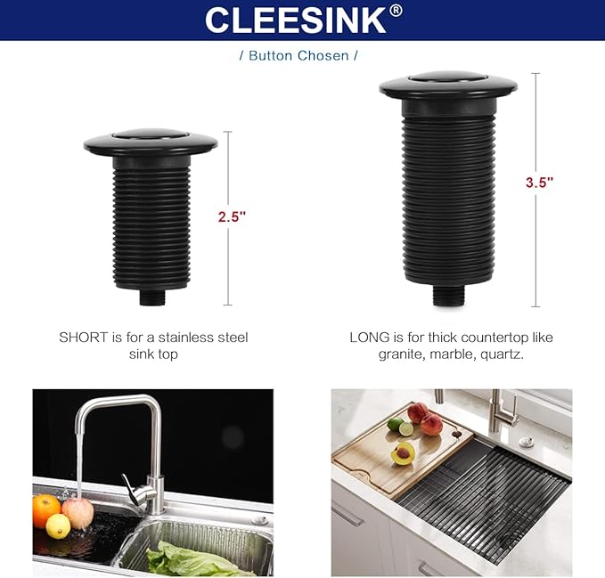 Sink Top Air Switch Kit Garbage Disposal Part by CLEESINK (LONG/3.5", Black)