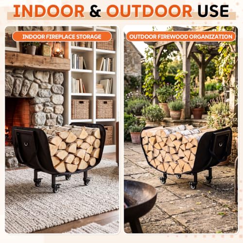 Outdoor Firewood Rack Set with Cover and Log Carrier - Image 5