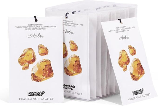MYARO 12 Packs Amber Scented Sachets for Drawer and Closet, Long-Lasting Closet Sachet Bags Drawer deodorizers Fresh Scents, Home Fragrance for House