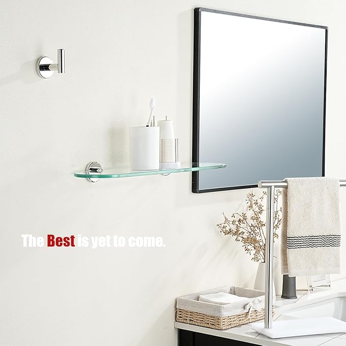 JQK Bathroom Glass Shelf, Floating Tempered Glass Shower Storage 20 by 5 inches, 304 Stainless Steel Polished Chrome Wall Mount 2 Pack 2 Pack, TGS121L20-CH-P2