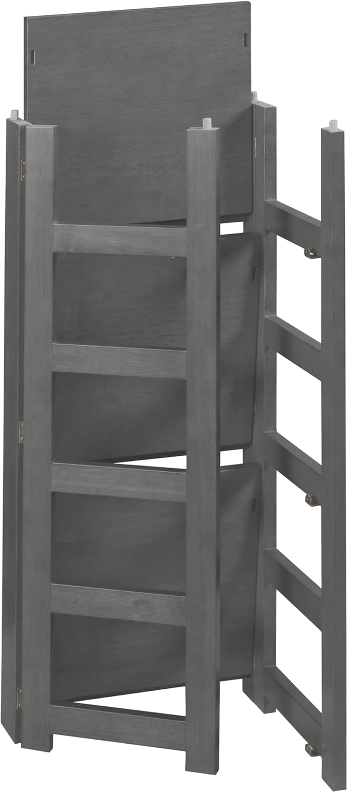 Niche Regency Flip Flop 34 Inch Folding 3-Shelf Square Bookcase, No Tools Assembly, Sturdy Solid Wood, Easy Setup, Space-Saving Bookshelf for Home, Office, Dorm, Living Room, Bedroom, Grey Finish