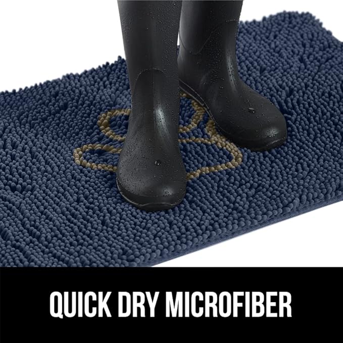 GORILLA GRIP SoakSTOPPER Dog Door Mat, 36x24 Machine Washable Rug Absorbent Doormat Captures Moisture Mud Dirt, Quick Dry Soft Chenille Entryway Rugs Indoor Entrance Mats for Dog Paws, Navy