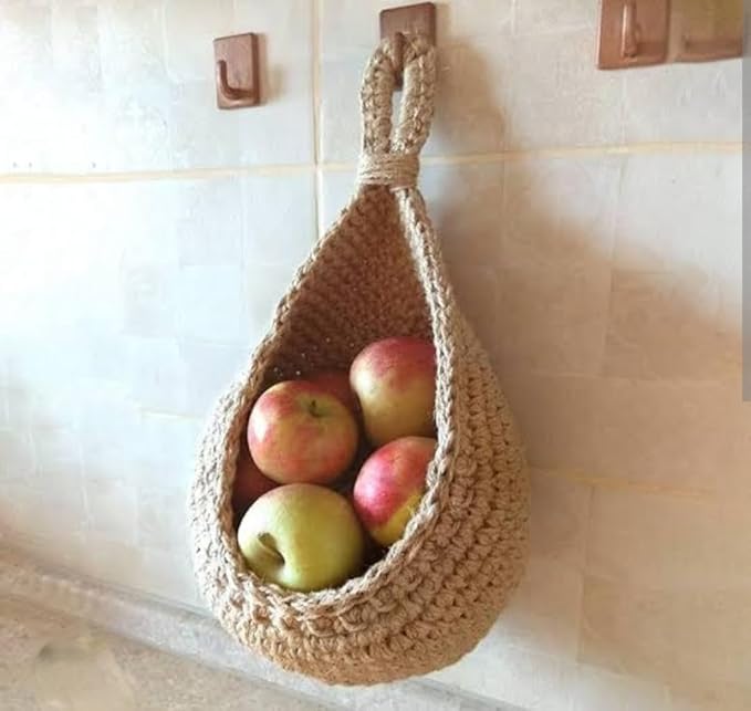 Jute Wall Hanging Fruit Basket |Wall Hanging Storage Jute Basket for Organizing & Decor|Wall Storage Fruit Wall Hooks for Kitchen Wall Home,Restaurant storageVegetable Pack of 1
