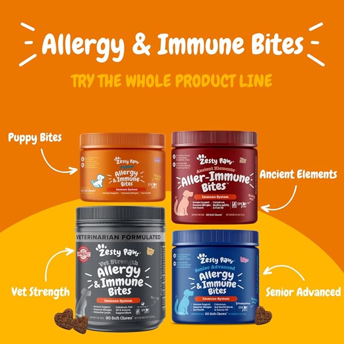 Zesty Paws Dog Allergy Relief Chews, Dog Probiotics for Itchy Skin and Ears, Lamb, 250ct