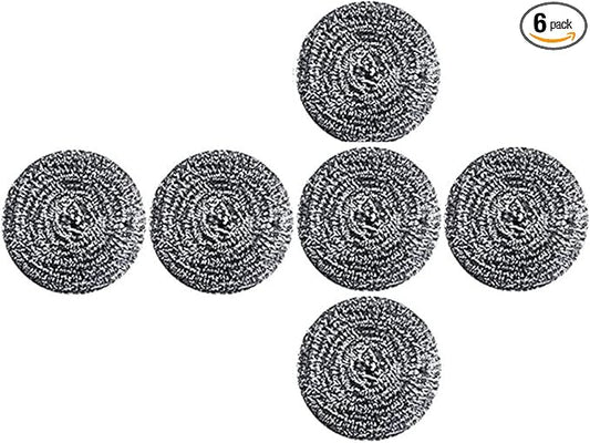 DKKO Stainless Steel Scourers Cleaning Ball Metal Scouring Pads for Kitchens Bathroom Steel Wool Scrubber to Cleaning Dishes Pots Pans Ovens Grills, 6PACK