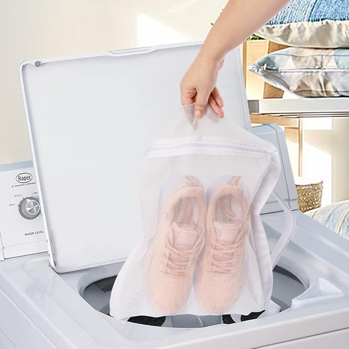 Shoe Drying Bag, Reusable Sneaker Drying Mesh Bags, Laundry Bag with Zipper Strap for Washing Machine, Shoes, Clothing, for Most Dryers Door(COLOR:white)