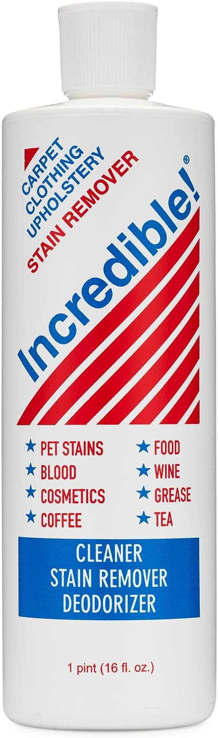 Incredible! Stain Remover - Stain Remover for Clothes, Laundry, Carpets, Mattress & Upholstery, Removes Most Household Stains - Pet Stains, Urine, Odors, Red Wine, Cosmetics & Coffee! 16.oz