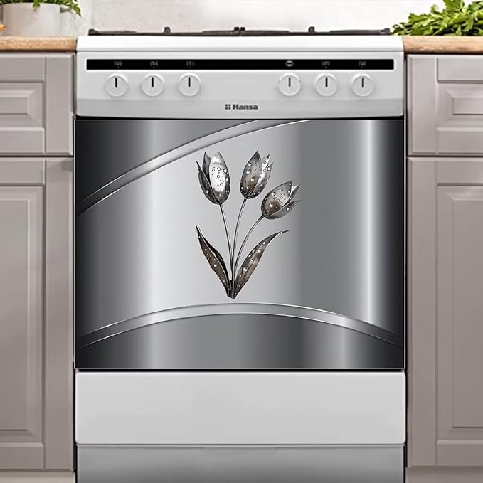 Gray Metallic Flower Pattern Magnet Dishwasher Cover Stainless Steel Magnetic Cover, Kitchen Dishwasher Door Magnet Cover Panel Refrigerator Decortive Sticker (23" x 17" Magnetic)