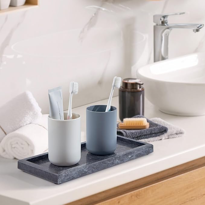 Natural Small Marble Vanity Tray, Luxury Stone Organizer for Bathroom & Kitchen | Holds Soap Dispenser, Jewelry, Perfume | Non-Resin, Non-Ceramic Décor (Black, M (11.8" x 5.1" x 0.78"))