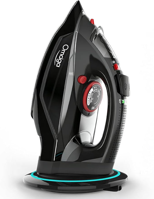 Cordless Iron for Clothes, 1500W Steam Iron with Non-Stick Ceramic Soleplate, Auto Shut Off, Self-Clean, Burst of Steam, Anti-calc, 3 Temperature Settings, 11.84oz Water Tank, Black