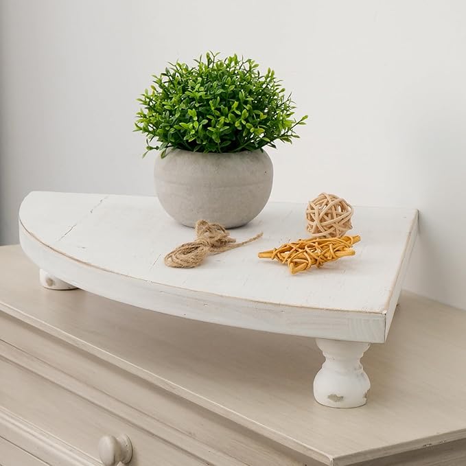 Corner Counter Wood Shelf, Rustic Pedestal Stand, Farmhouse Corner Shelves Stand, Tray Riser for Coffee Bar, Bathroom Countertop Organizer Corner, Centerpiece Display Riser for Kitchen, Bathroom