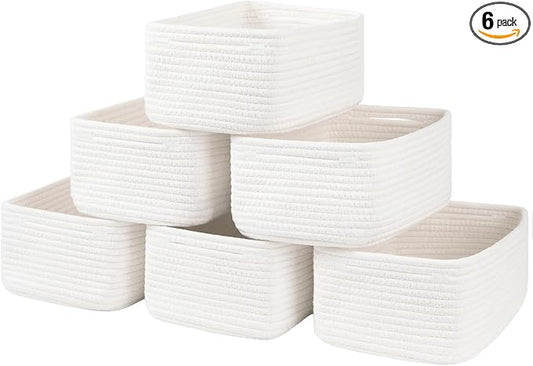 6 Pack Storage Baskets for Shelves, Small Baskets for Shelves, Cute Decorative Storage Bins, Organizer Basket for Gifts Empty, 11.8''Lx7.8''Wx4.7''H-White