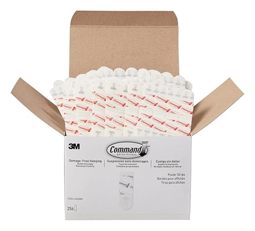 Command Poster Strips, Damage Free Hanging Poster Hangers, No Tools Wall Hanging Strips for Back to School Posters, 256 White Command Adhesive Strips