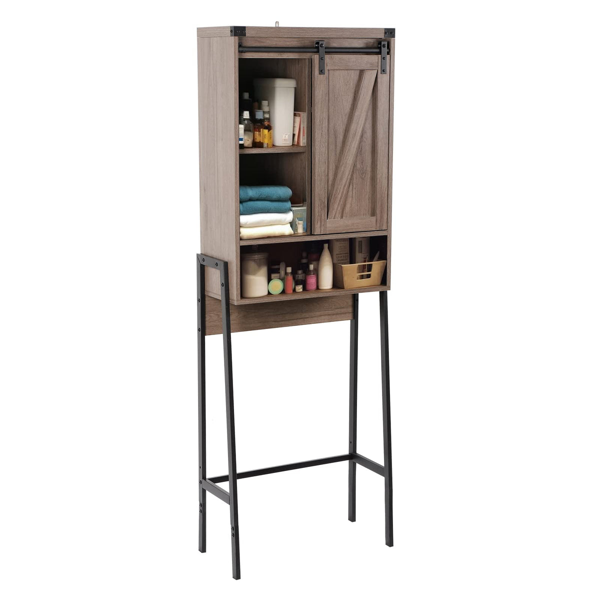 Over Toilet Storage Cabinet with Barn Door & Adjustable Shelves - Image 1