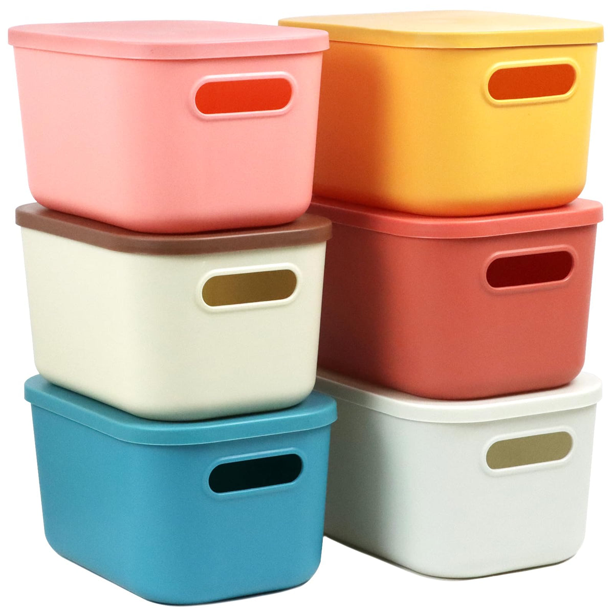 6Pcs Small Storage Bins with Lids, Stackable Plastic Organizer - Image 1