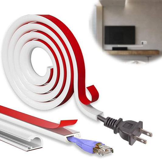 39" Silicone Cord Hider Wall Wall Cord Hider(1/4" Diameter) Cord Organizer Cord Covers Raceway Kit for Wires Hider Cable Management Under Desk W 0.54”× H 0.39”White
