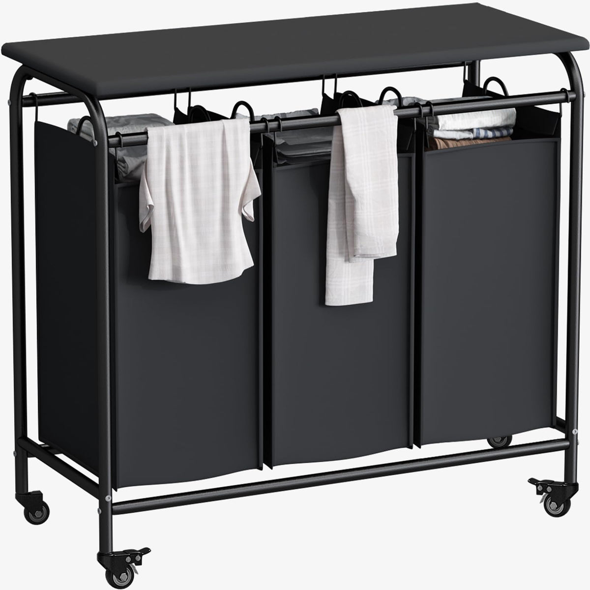 3 Bags Laundry Basket Sorter, Black 135L Laundry Hamper - Image 1