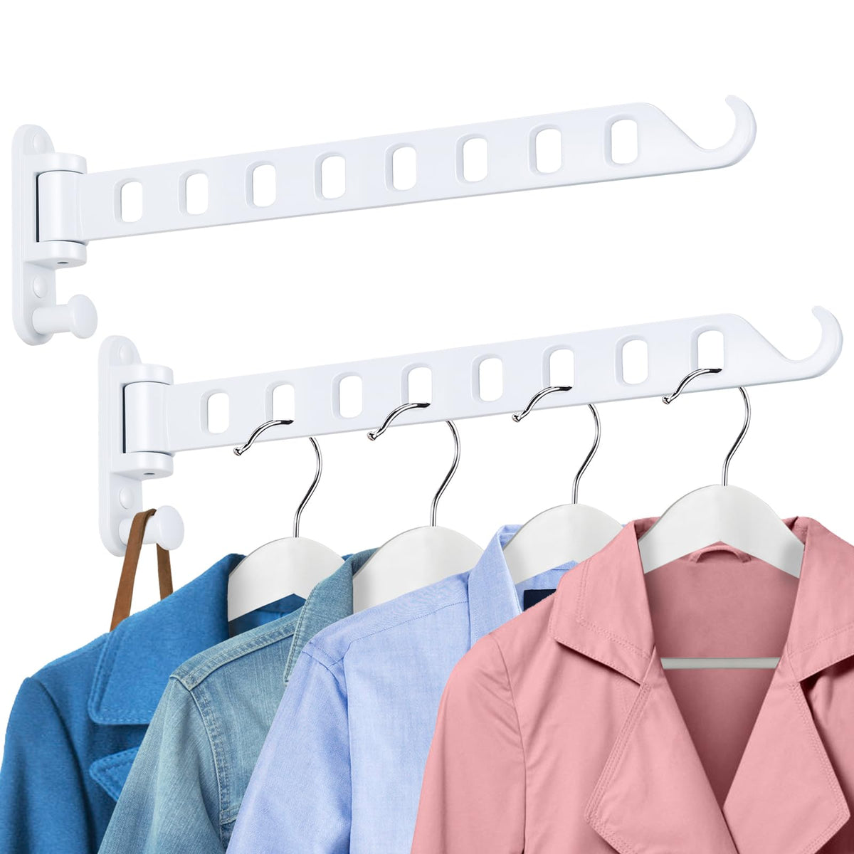 Wall Mounted Clothes Hanger with Swing Arm - 8-Hole - Image 1