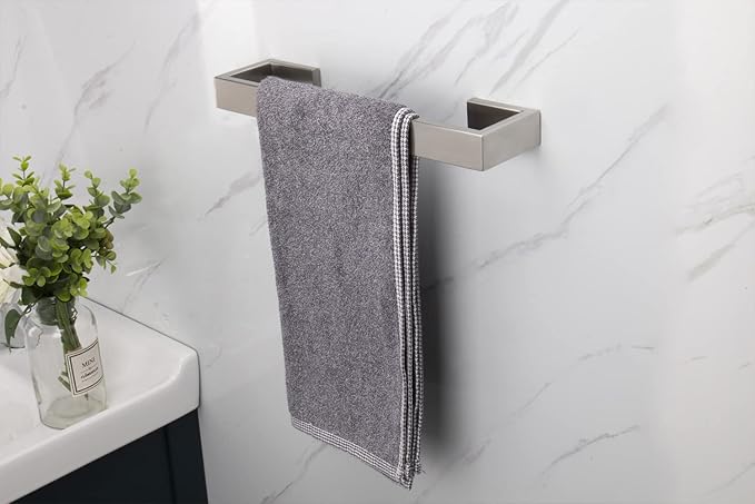 TocTen Bath Towel Rack - Square Base Thicken SUS304 Stainless Steel Towel Bar for Bathroom, Bathroom Bar Accessories Towel Rod Heavy Duty Wall Mounted Towel Holder (Brushed Nickel, 12 Inch)