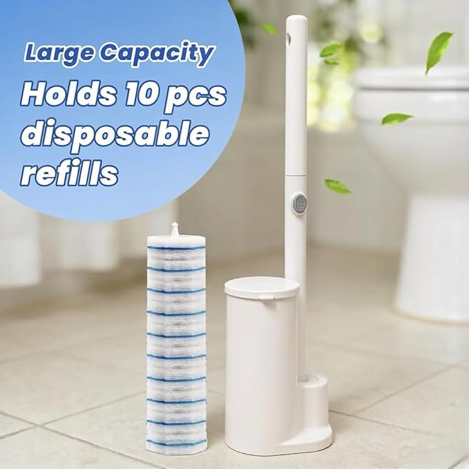 Disposable Toilet Brush Cleaning System with 50pcs Toilet Cleaner Refill Pads for Most Toilet Brush Heads,Wall Mounted Disposable Toilet Bowl Brush and Holder Set for Bathroom Cleaning