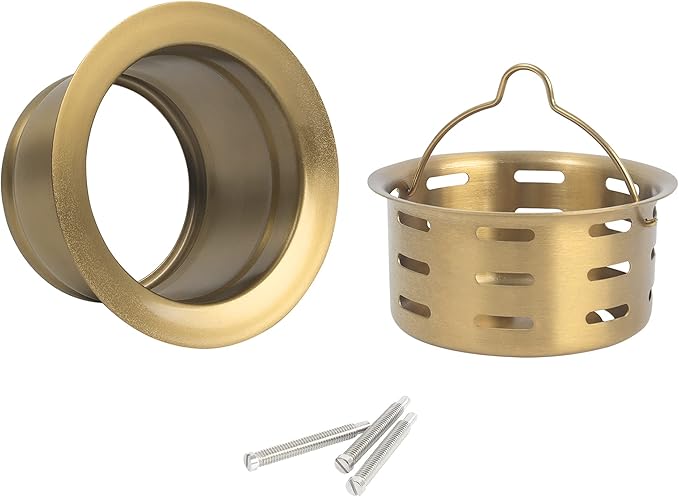 LQS Gold Extended Sink Flange with Deep Basket Strainer, Deep Garbage Disposal Sink Flange for Kitchen Sink, Fit for 3-1/2 Inch Standard Sinks Drain Hole