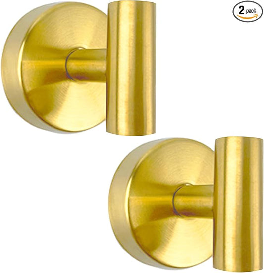 Suction Cup Shower Towel Hooks, Wall Mount Robe Holder, Heavy Duty No Drill Wall SUS304 Waterproof Stainless Steel Hooks for Bedroom, Bathroom, Kitchen, Hotel and Office (2*Brushed Golden)