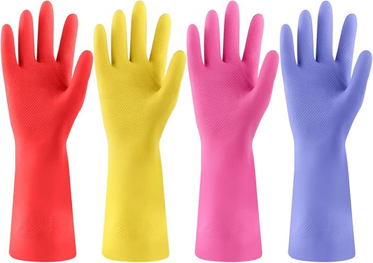 Rubber gloves for dishwashing 4 Pairs, Kitchen gloves for dish cleaning gloves, Reusable (XL, Colorful)