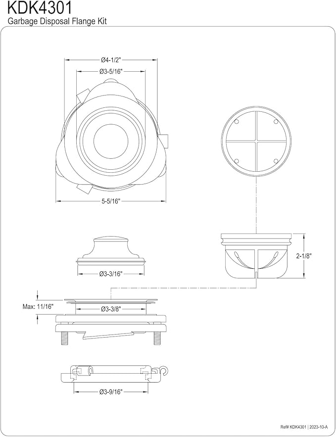 Kingston Brass KDK4301 Made to Match Garbage Disposal Splash Guard, 5-5/16'' (L) x 5-5/16'' (W) x 2-1/8'' (H), Polished Stainless Steel/Polished Chrome