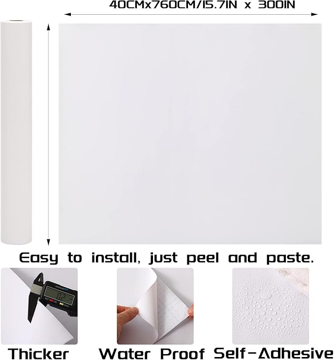 White Contact Paper - 15.7 x 300 Inch Peel and Stick Wallpaper, Matte White Wallpaper, Self Adhesive and Removable Decorative Contact Paper for Cabinets,Stand Liner, Table and Door Makeover Decor